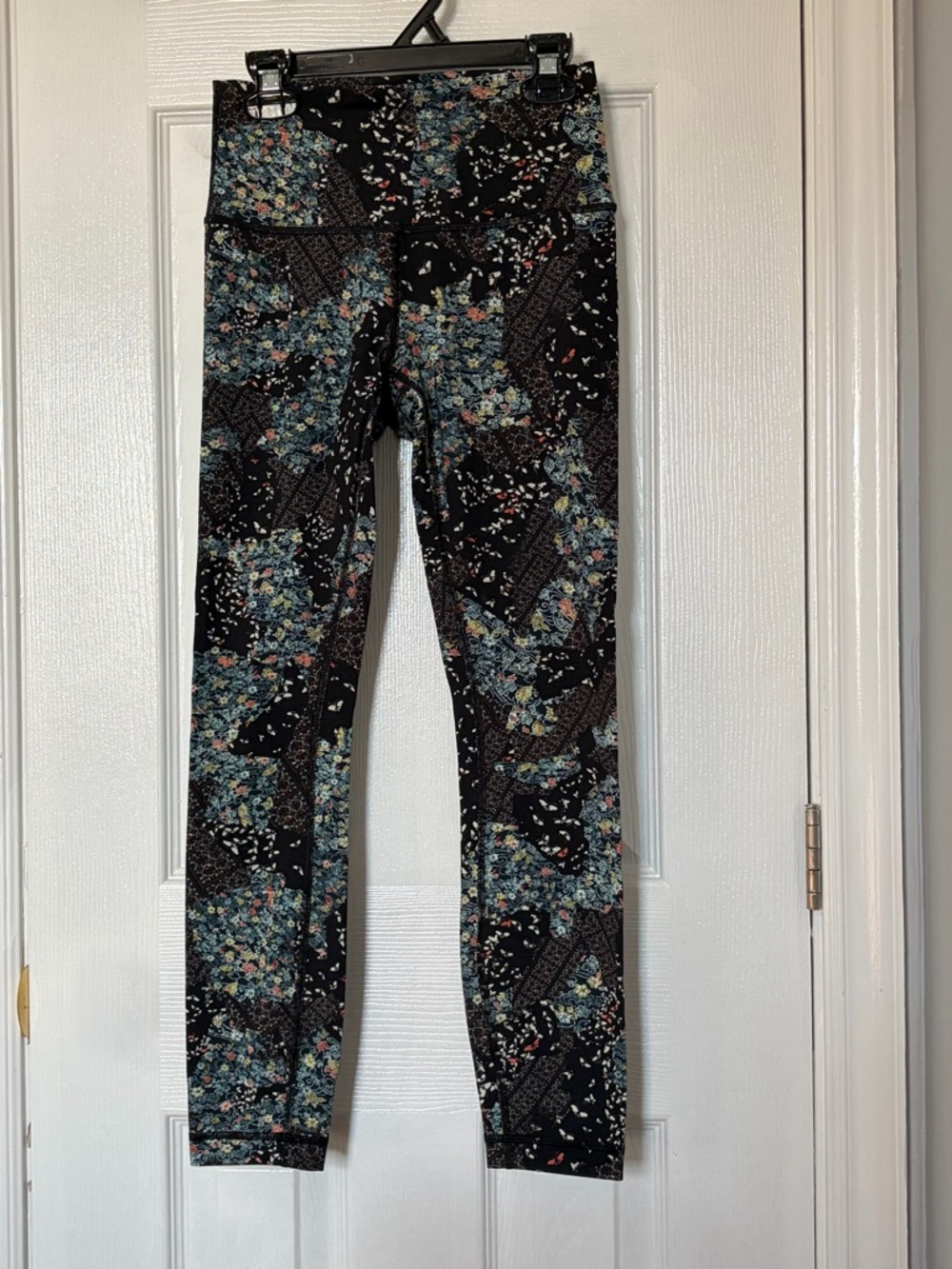 lululemon athletica Black Floral Patchwork Leggings with small inner pocket